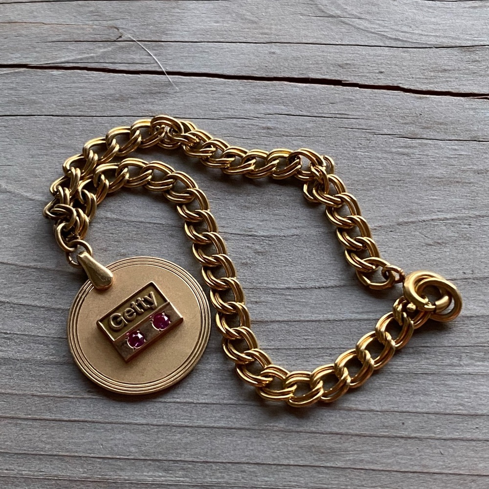 ANTIQUE 12 Kt Gold Filled Ruby Getty Gas Service Anniversary Charm Bracelet